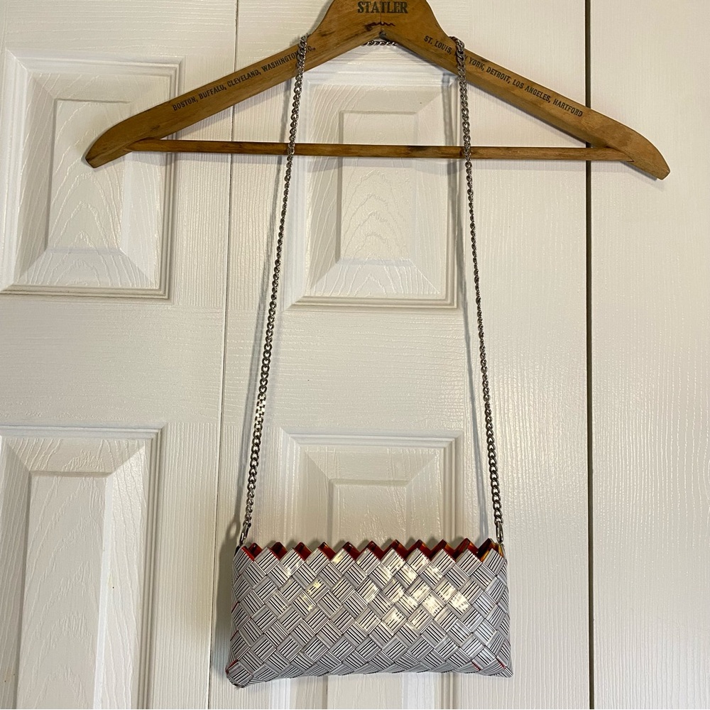 Candy Wrapper Purse with Chain Barcode Red Black White - Picture 2 of 12